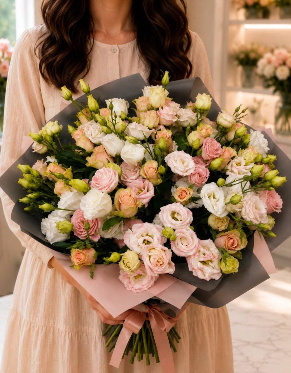 Ivoor Blush Rozen Boeket