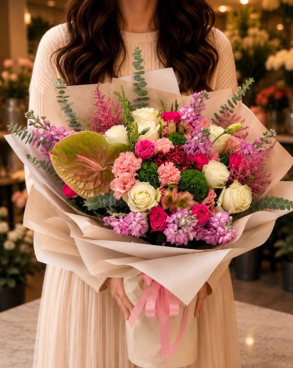 Roze Anthurium Charme Boeket