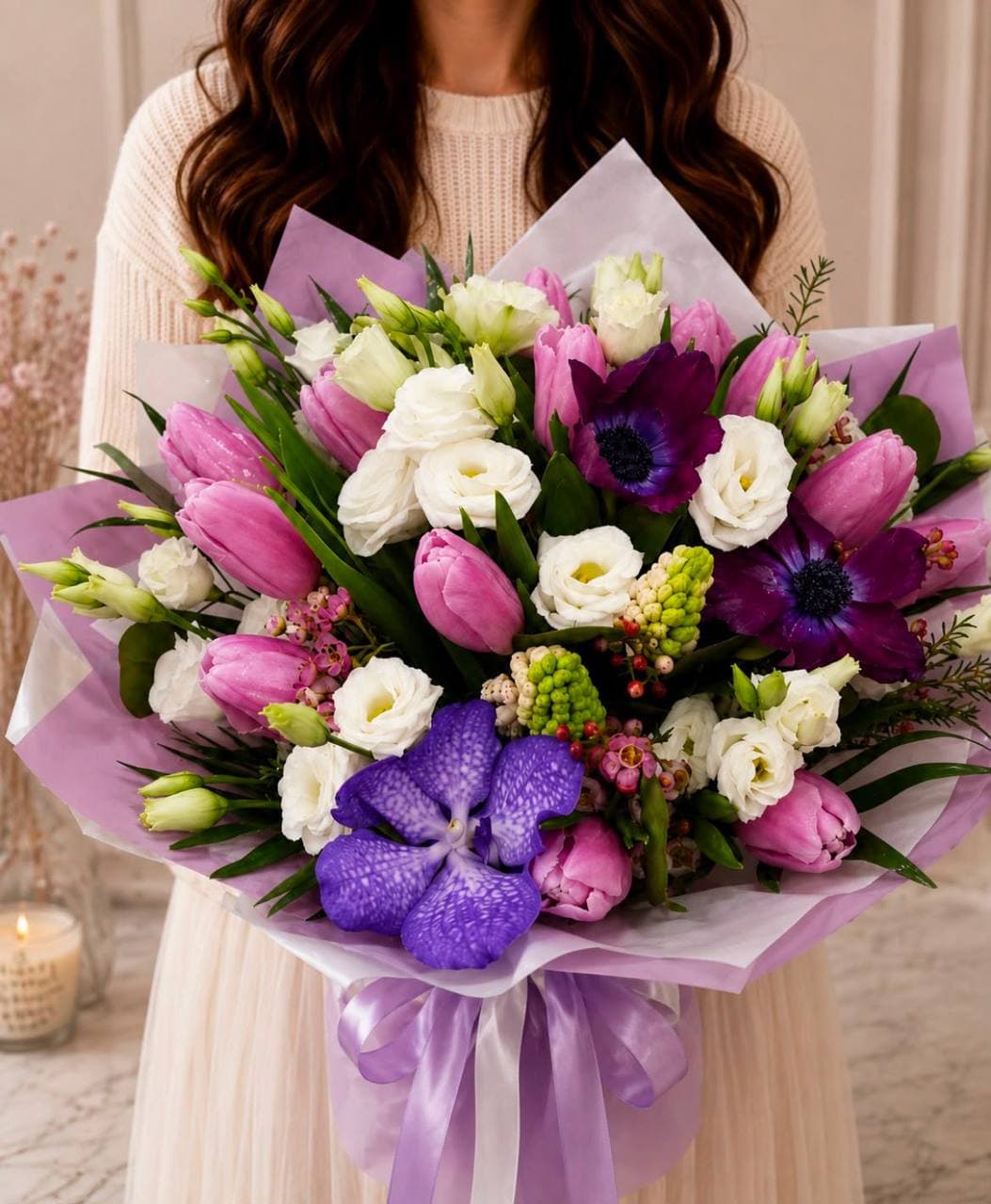 Violet Tulp Iris Boeket