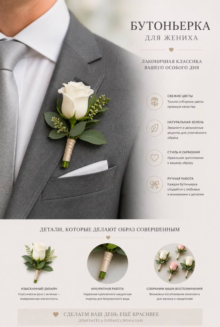 Klassieke Witte Roos Boutonnière