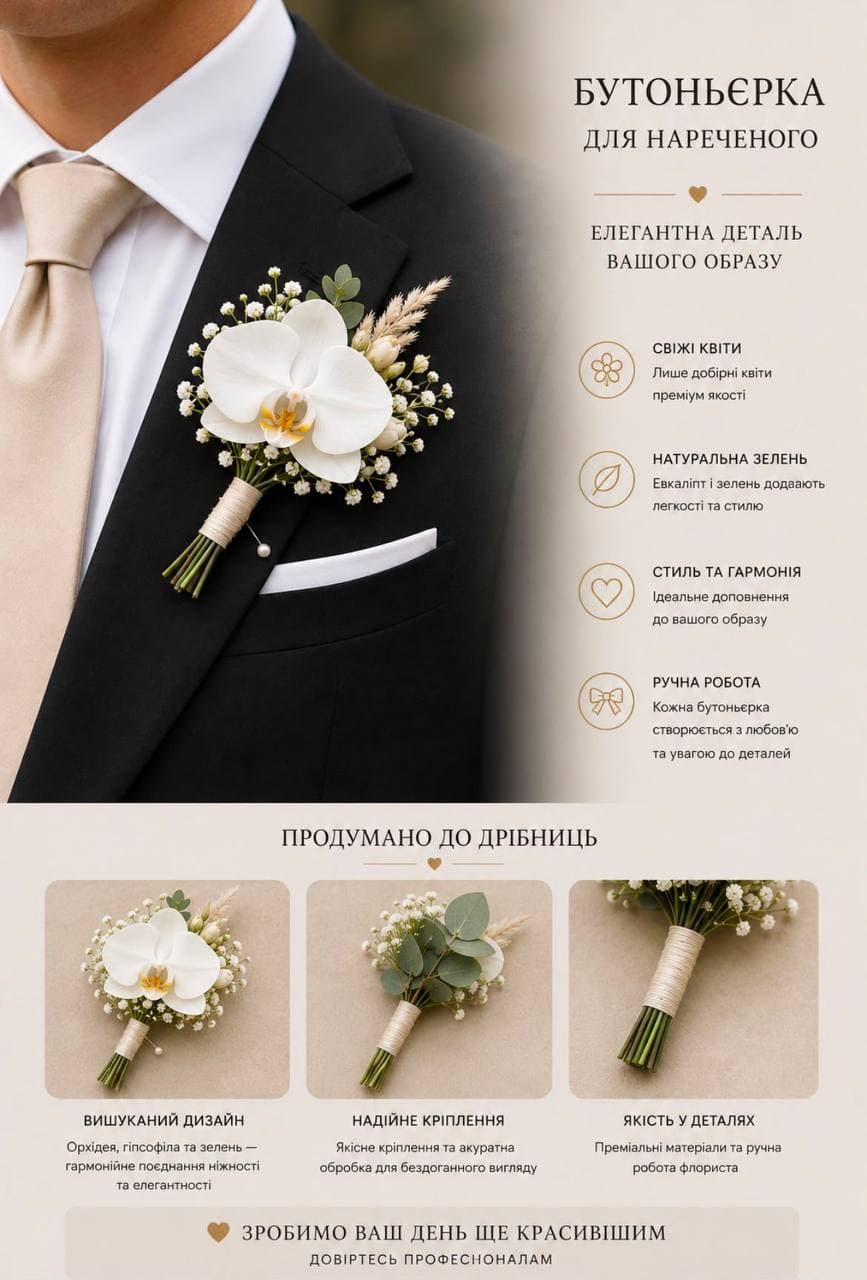Orchidee & Gipskruid Boutonnière